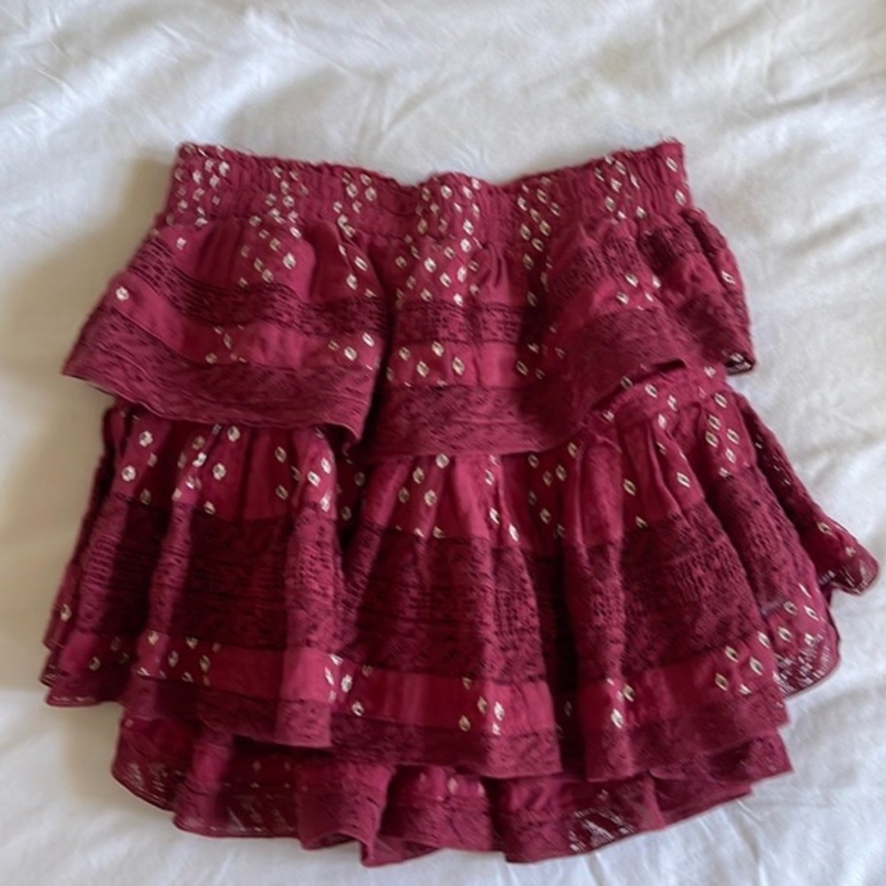 Red loveshackfancy mini ruffle skirt